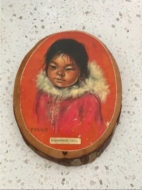 Vintage Collectible Print of Inuit Girl by artist Dorothy Francis Wall Plaque